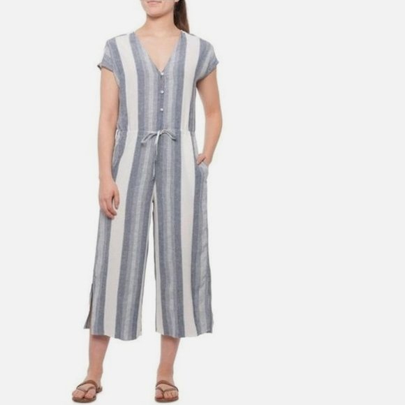 Anthropologie Cloth & Stone Striped Cropped Lightweight Jumpsuit - Picture 1 of 5
